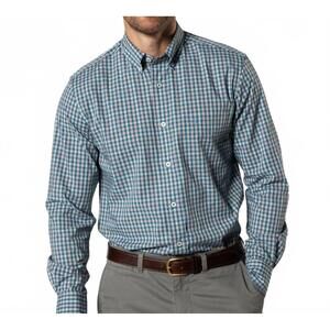 NEW DUCK HEAD fallon plaid performance poplin sport shirt in teal blue